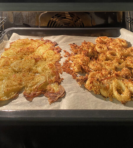 Calamari croccanti con patate al forno