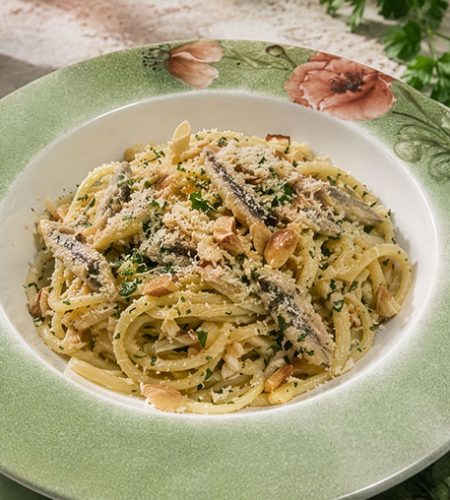 Spaghetti with Anchovies and Almonds
